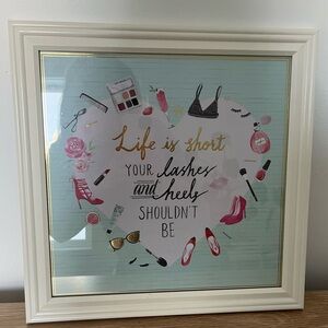 Cute chic fashion art lashes heels framed print